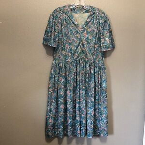 Handmade floral dress Women's XL blue pink delicate flowers cottagecore grandma
